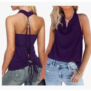 Zeagoo Crystal Tank Top Blouse Purple Small Open Back Charm